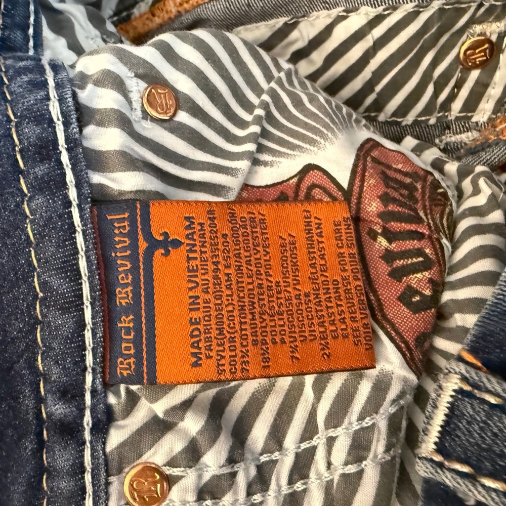 Rock Revival Lam Easy Skinny Jeans Womens 27 Medium Wash Blue Embroidered - Picture 5 of 9